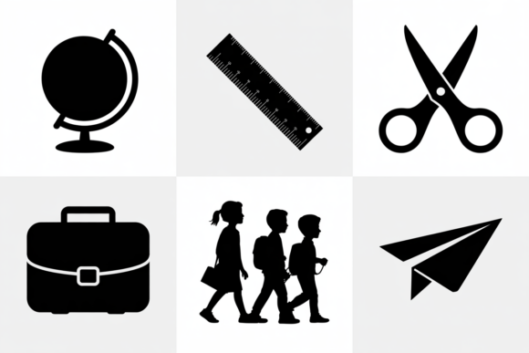 School Supplies Icons Vector Graphics for Crafts